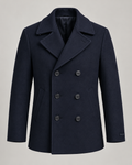 exponk Harbor Peacoat in navy, front view with a double-breasted fastening, wide lapels and discreet logo.