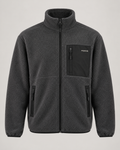 exponk Summit Fleece Jacket in charcoal, front view with a stand collar, full zip, chest logo and zip pockets.