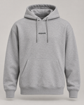 exponk Drift Pullover Hoodie in heather gray, front view with drawstring hood, kangaroo pocket and chest wordmark.